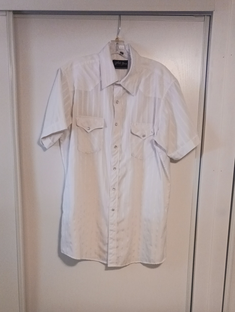 White Horse Men's White Short-Sleeve Button-Down Shirt with Chest Pockets
